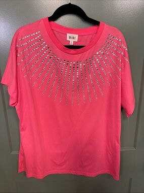 BiBi Pink Embellished Short-Sleeve Women's Top